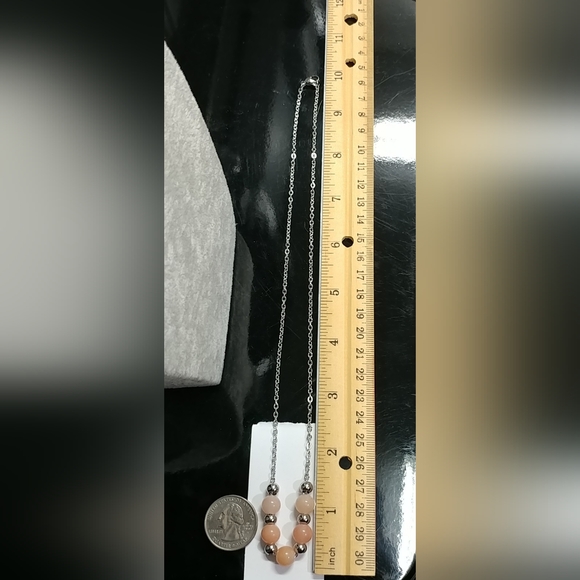 Peach Aventurine Necklace Natural Gemstone Beads Stainless-Steel Chain 20" - Picture 13 of 13